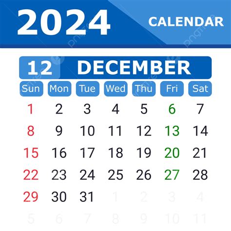 Calendário De Dezembro De 2024 Cor Azul Vetor PNG Calendário 2024