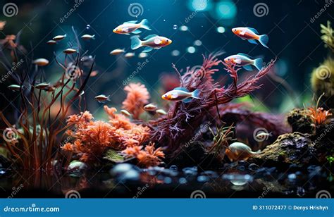 Group Of Fish Swimming In Aquarium Stock Image Image Of Marine Fish