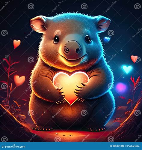 Cute Wombat Hugging Heart Cute Cartoon Bear Holding A Heart In His