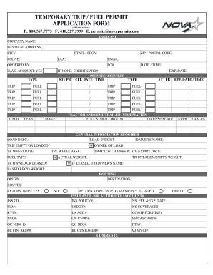 Fillable Online Temporary Trip Fuel Permit Application Form Fax Email