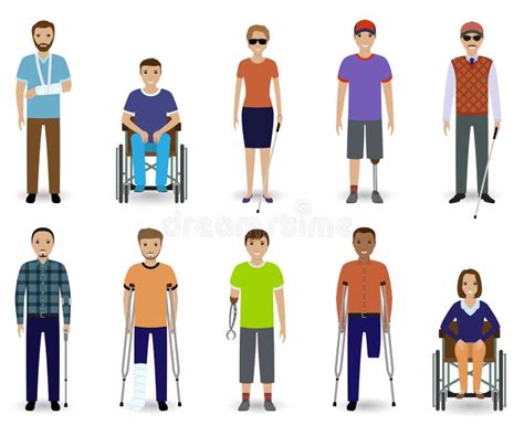 Set Of Ten Disabled People Characters Disability Concept Group Of