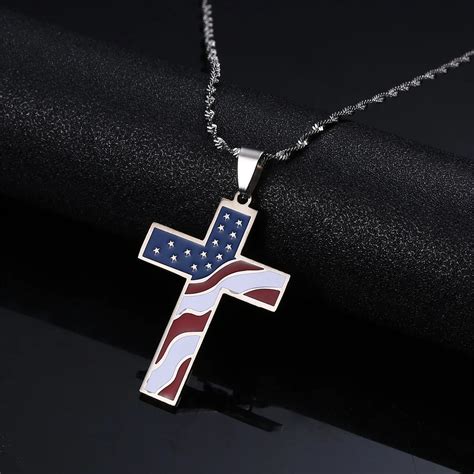 American Flag Cross Necklace American Stars Flag Jewelry Usa Flag