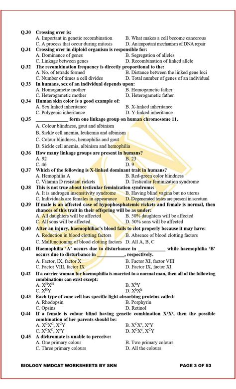 Solution Genetics Mcqs Worksheet By Skn Studypool