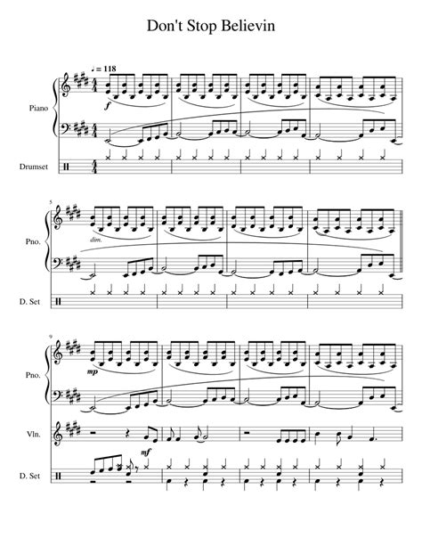 Dont Stop Believing Sheet Music For Piano Violin Drum Group Mixed Trio