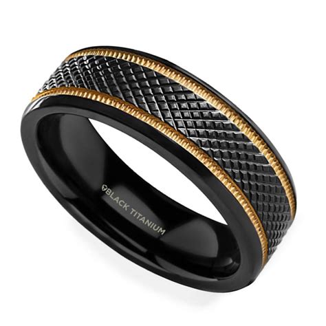 Black Mamba Titanium Mens Wedding Ring With Gold Grooves 8mm