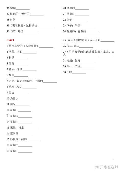 【初中英语】人教版初一七年级上册英语单词默写表 知乎