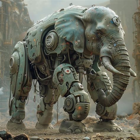 Premium Photo Futuristic Armed War Elephant Mechanical Robot