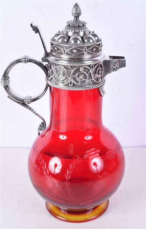 Bid Now A Victorian Etched Red Glass Claret Jug With Silver Mounts By Thomas Johnson