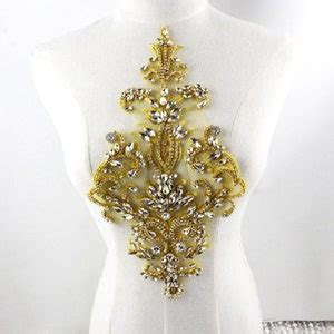 Sparkling Bodice Rhinestone Applique Heavy Beads Motif Diamante Lace