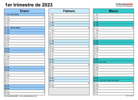 Calendario Trimestral 2023 En Word Excel Y PDF Calendarpedia