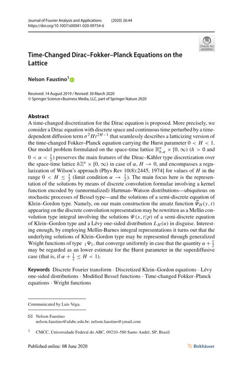 Pdf Time Changed Diracfokkerplanck Equations On The Lattice