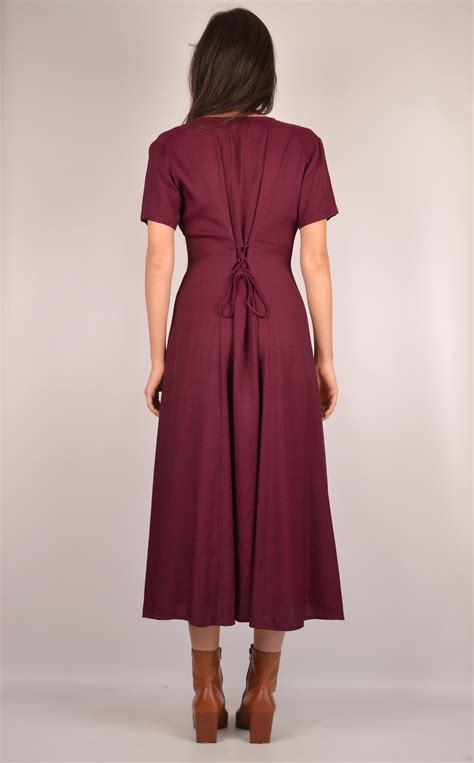 Vintage Maroon Midi Dress / S-L