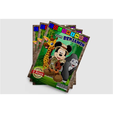 Revistinha Para Colorir Personalizada Mickey Safari Kit 10