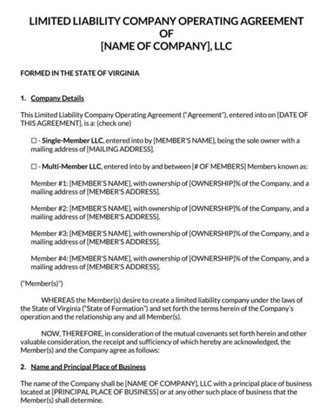 Virginia Llc Operating Agreement Templates Starting An Llc