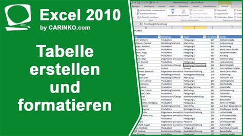 Excel Tabelle Erstellen Und Formatieren Tutorial Von Carinko YouTube