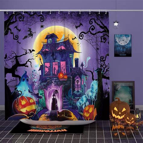 Desihom Scary Halloween Shower Curtain Set Waterproof