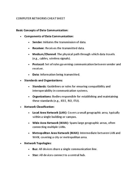 Computer Networks Cheat Sheet Computer Networks Cheat Sheet Basic