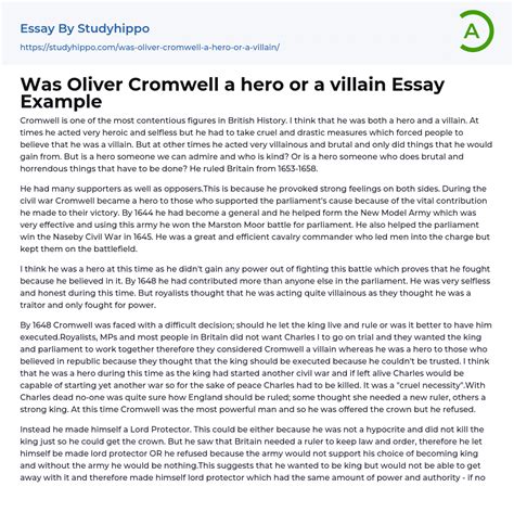 Was Oliver Cromwell A Hero Or A Villain Essay Example