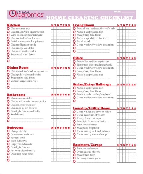 Cleaning Checklist Template Excel Free Download Printable Templates