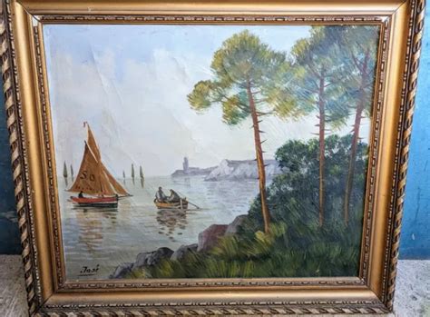 Tableau Ancien Hst Bateaux Voiliers Bord De Mer M Diterran E Oc An