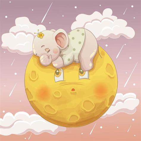 Cute Elephant Baby Girl Sleeping On The Moon 1221842 Vector Art At Vecteezy