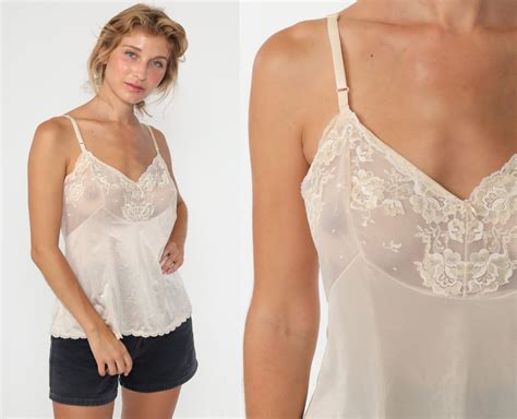 Camisole Lingerie Top Vanity Fair Sheer LACE Tank Top 70s Etsy