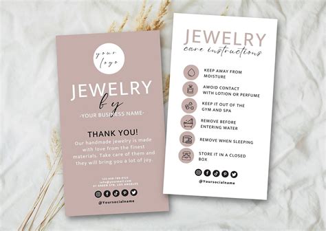 Jewelry Care Card Printable Jewellery Care Instructions Editable