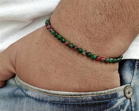 Pulsera De Los Hombres Rubi Zoisite Pulsera Perle Homme Etsy Espa A