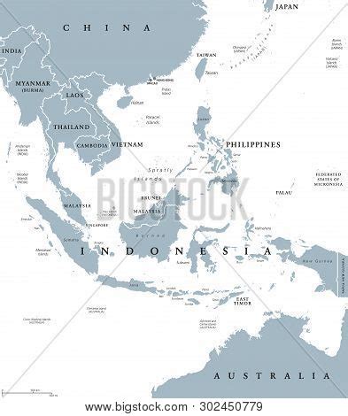 Southeast Asia, Political Map With Borders. Subregion Of Asia With ...