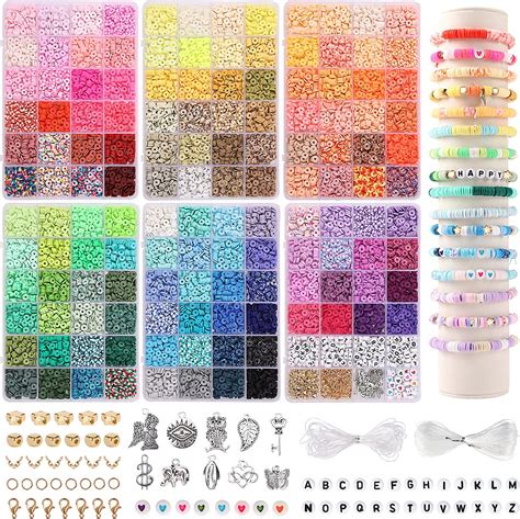 QUEFE 14000pcs 136 Colors Clay Beads For Bracelet Making Kit Flat