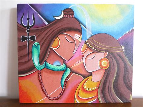 Buy Handmade Acrylic Abstract Art Shiva Parvati Painting On Online In