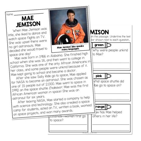 Nonfiction Reading Passage Biography Mae Jemison Lucky Little