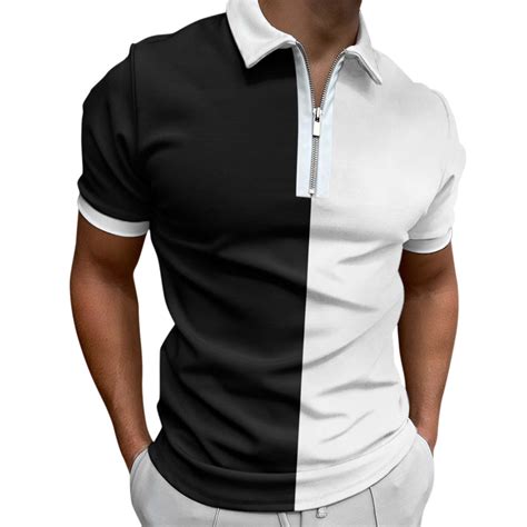 Wendunide 2024 Clearance Sales Polo Shirts For Men Male Casual Splicing Print Zipper Turn Down