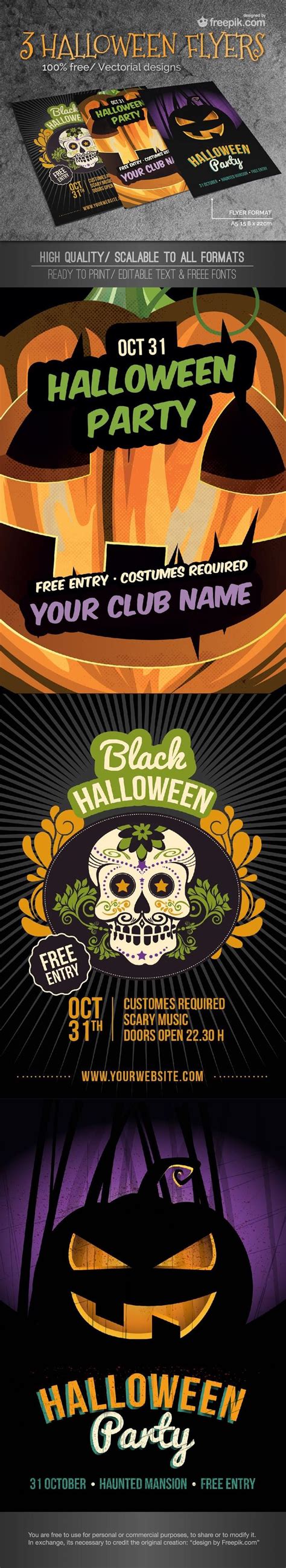 3 Halloween Party Flyers - Free Vectorial Designs