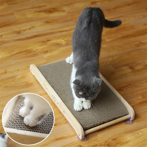 Griffoir Grattoir mural pour chat avec ventouse en bois détachable pour