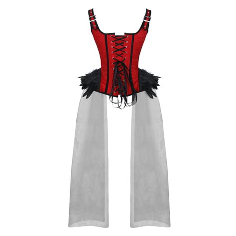 Gothic Red Feather Jacquard Buckle Shoulder Straps Plastic Bone Gauze