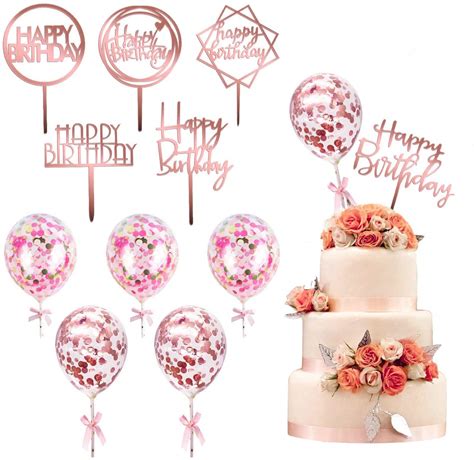 Buy Pack Rose Gold Birthday Cake Topper Set Pattens Acrylic Cake