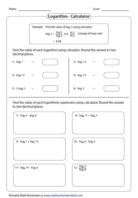 Logarithms Worksheets