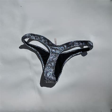 Shiny Silver Snakeskin High Cut Bikini T Back Thong Depop