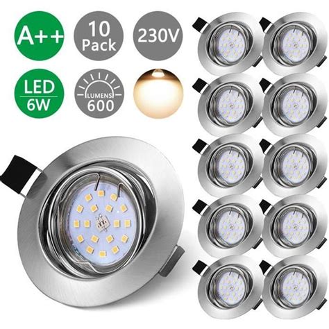 Bojim Lot De 10 Spots Led Encastrables 10 X 6w Gu10 Blanc Chaud 2800k