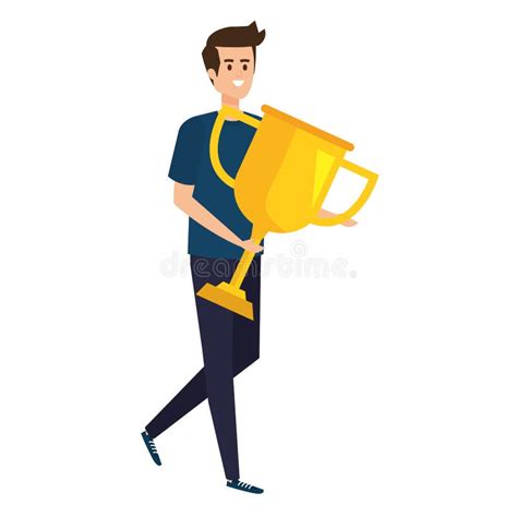 Young Man Lifting Trophy Cup Award Stock Illustration Illustration Of