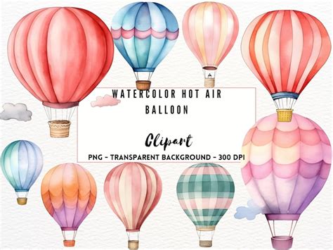 Watercolor Hot Air Balloon Png Clipart Party Clipart Png Hot Air Balloon Printable Nursery Png