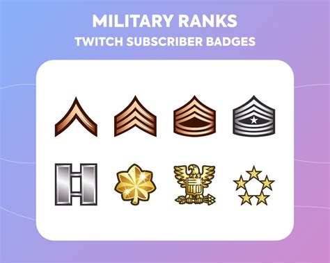 Military Rank Twitch Sub Badges Bit Badges Army Rank Badges Royal