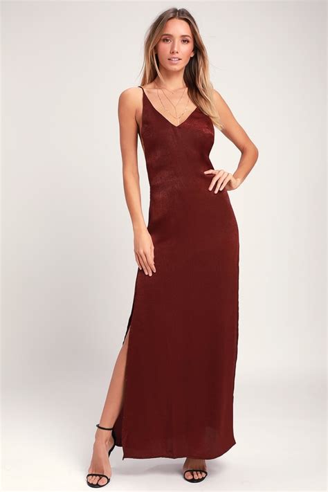 Sexy Burgundy Maxi Dress Backless Dress Satin Maxi Dress Lulus