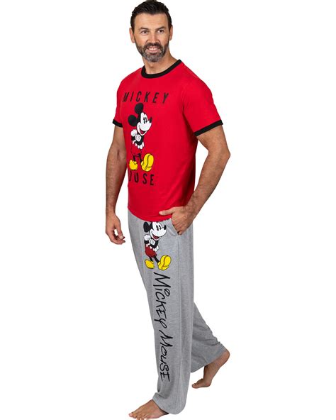 Disney Classic Mickey Mouse Mens Pajama Red Tee And Gray Lounge Pant Set Red Gray Size Large