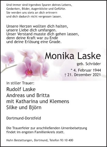 Traueranzeigen Von Monika Laske Sich Erinnern De