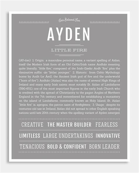 Ayden Male Name Art Print Names Names With Meaning Classic Names