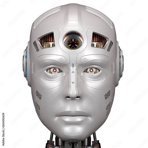 Futuristic Robot Head Or Very Detailed Cyborg Face Front View