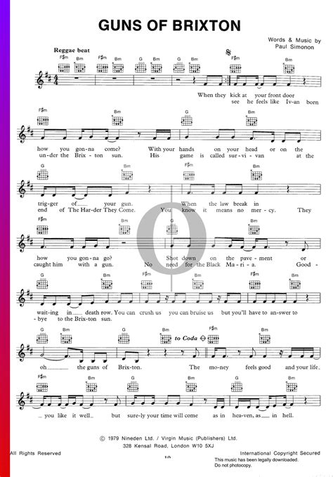 Guns Of Brixton The Clash Piano Sheet Music Oktav