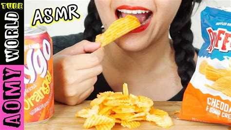 ASMR Faygo Orange Ruffles Potato Chips Crunchy Eating Sounds